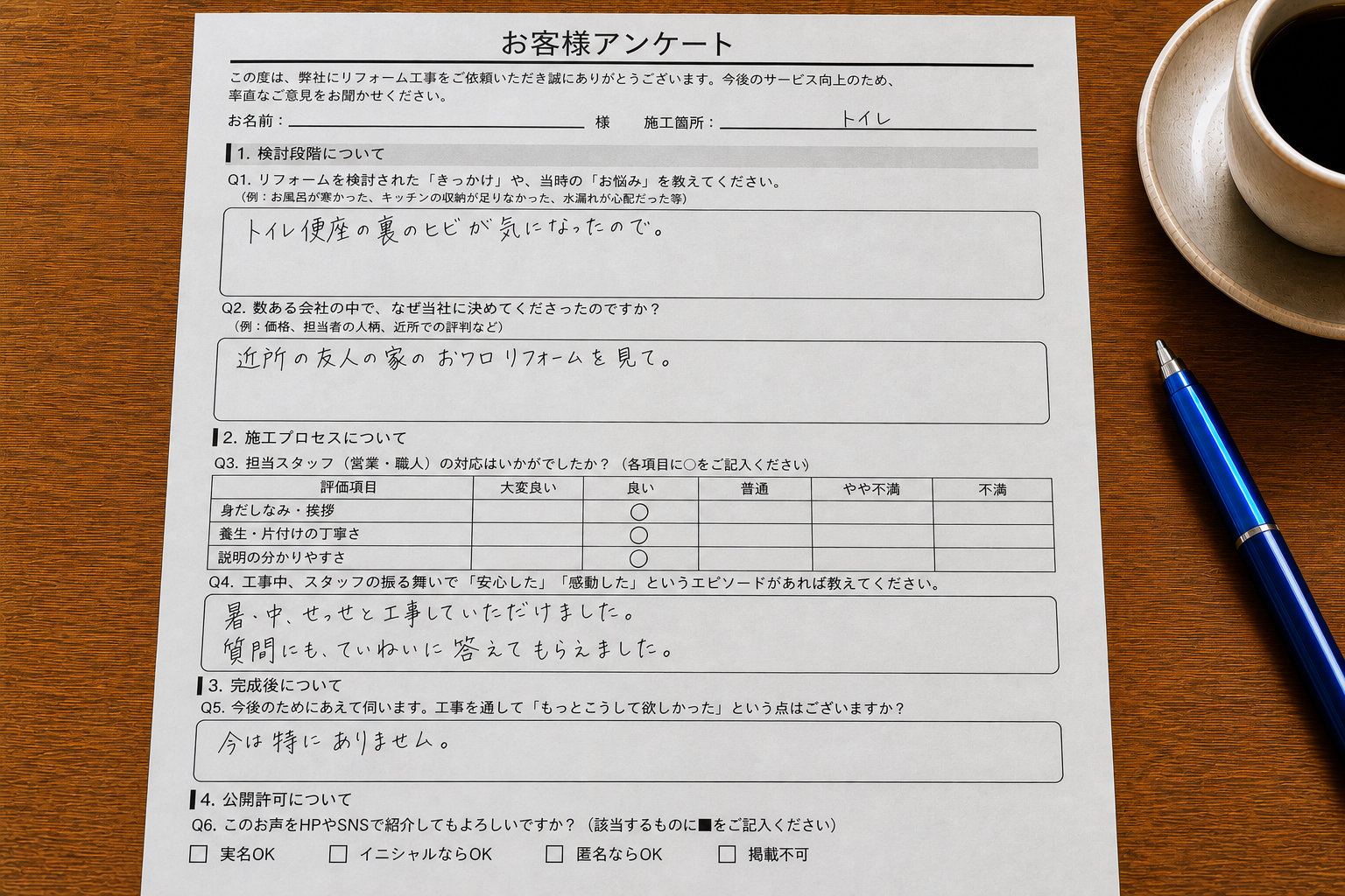 お客様アンケート（トイレリフォーム）