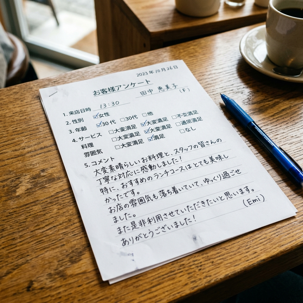 お客様の手書きアンケート